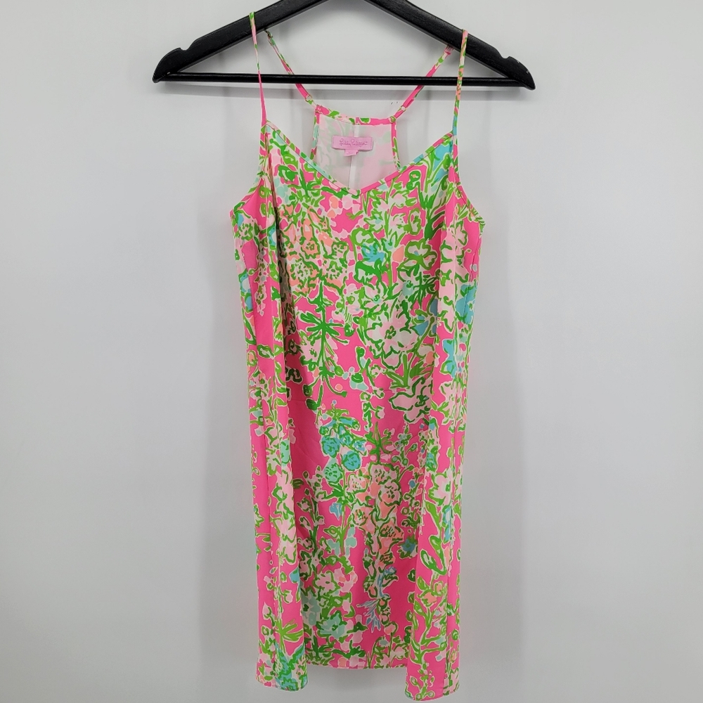 Lilly Pulitzer Dusk Silk Slip Dress Southern Chaloral Pink and Green Slip Dress - Picture 5 of 10